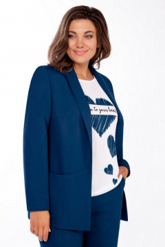 Платье приталенное с глубоким вырезом и сетчатым рукавом Ольга Стиль С-774 морская_волна - фото 4