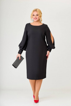 Нарядное платье из текстиля с разрезами и длинными рукавами Swallow 627 черный - фото 4