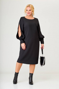 Нарядное платье из текстиля с разрезами и длинными рукавами Swallow 627 черный - фото 2