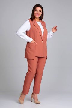 Деловой женский костюм 3 предмета жилет, брюки, блуза Liona Style 859 терракот - фото 1