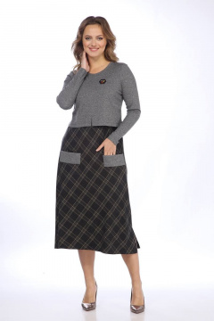 Демисезонное платье А-силуэта с карманами Lady Style Classic 2021/2 черный_с_серым - фото 1