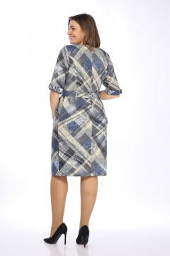 Платье прилегающего силуэта с карманами и поясом Lady Style Classic 317/3 синий_с_зеленым - фото 3