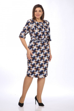 Платье с рельефами и поясом для повседневного образа Lady Style Classic 317/4 синий_с_коричневым - фото 1