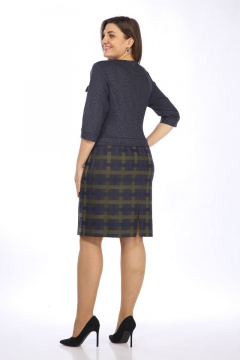 Платье с накладными карманами и асимметричным разрезом Lady Style Classic 900/2 синий_с_зеленым - фото 3