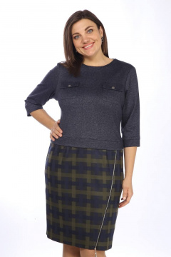 Платье с накладными карманами и асимметричным разрезом Lady Style Classic 900/2 синий_с_зеленым - фото 2