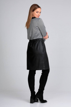 Платье из трикотажа и эко-кожи с карманами и V-образным вырезом Liona Style 863 - фото 4