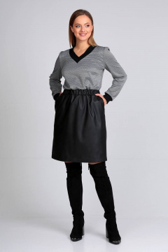 Платье из трикотажа и эко-кожи с карманами и V-образным вырезом Liona Style 863 - фото 3