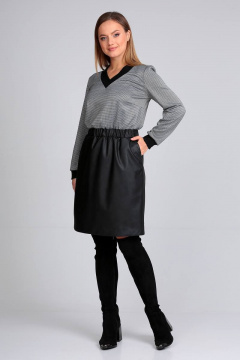 Платье из трикотажа и эко-кожи с карманами и V-образным вырезом Liona Style 863 - фото 2