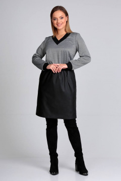 Платье из трикотажа и эко-кожи с карманами и V-образным вырезом Liona Style 863 - фото 1