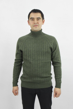Демисезонный шерстяной свитер зеленый с длинным рукавом реглан и воротником-отложкой Полесье С3125-22 2С8745-Д43 182,188 зеленый_залив - фото 1