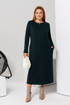 Трикотажное платье миди зеленое прямое для прохладных дней Панда 125180w темно-зеленый - фото 1