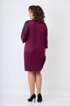 Платье из хлопка с вставками из пайеток и эко-кожи Solomeya Lux 763 бордо - фото 3