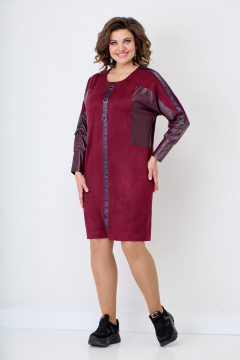 Платье из хлопка с рельефами и тесьмой отделки Solomeya Lux 772 бордо - фото 4