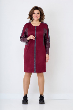 Платье из хлопка с рельефами и тесьмой отделки Solomeya Lux 772 бордо - фото 3