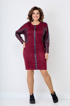 Платье из хлопка с рельефами и тесьмой отделки Solomeya Lux 772 бордо - фото 2