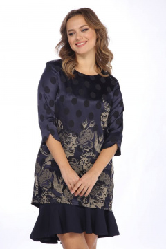 Платье и туника из текстиля с разрезом капелька Lady Style Classic 1240/1 темно-синий_с_бежевым - фото 3