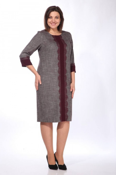 Платье с кружевом и рукавами 3/4 для делового образа Lady Style Classic 1509 бордовый_с_серым - фото 2