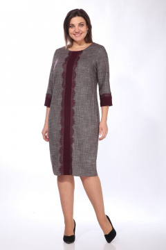 Платье с кружевом и рукавами 3/4 для делового образа Lady Style Classic 1509 бордовый_с_серым - фото 1