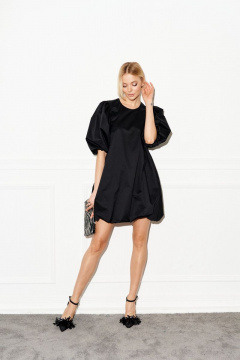 Короткое платье с пышными рукавами из черного полотна ANNETE A3287 - фото 4