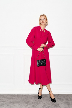 Платье ягодного цвета полуприлегающего силуэта с воланами ANNETE A3253 - фото 2