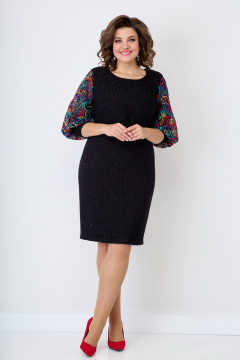 Платье свободного кроя из текстиля с вышивкой сетки Solomeya Lux 253C - фото 4