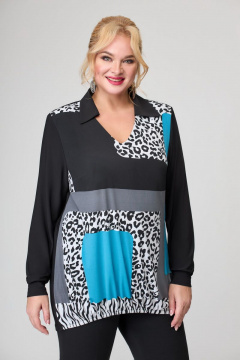 Блуза прямая из трикотажа с удлиненной спинкой Svetlana-Style 1831 леопард - фото 1