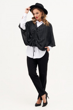 Трикотажный джемпер с летучей мышью и шнурками Condra 16196 серый - фото 2