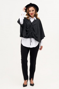 Трикотажный джемпер с летучей мышью и шнурками Condra 16196 серый - фото 1