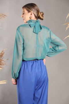 Бирюзовая свободная блуза с складками и бантами LM ИТ2899 - фото 3