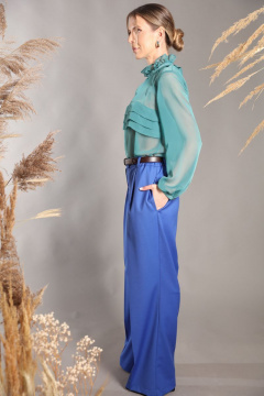 Бирюзовая свободная блуза с складками и бантами LM ИТ2899 - фото 4