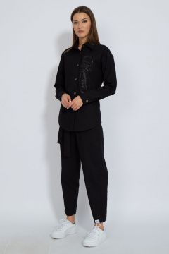 Приталенная хлопковая рубашка с джинсовой тканью и велюром Kivviwear 4115.04 - фото 5