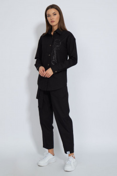 Приталенная хлопковая рубашка с джинсовой тканью и велюром Kivviwear 4115.04 - фото 3