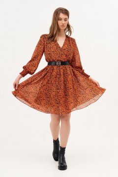 Платье шифоновое полуприлегающего силуэта с сборкой и ремнем Condra 4386 терракотовый - фото 5