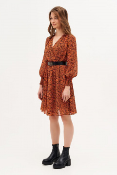 Платье шифоновое полуприлегающего силуэта с сборкой и ремнем Condra 4386 терракотовый - фото 4