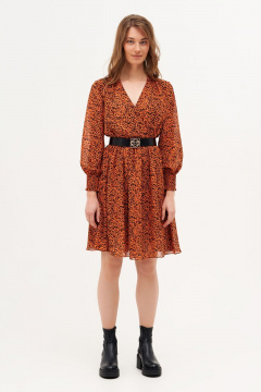 Платье шифоновое полуприлегающего силуэта с сборкой и ремнем Condra 4386 терракотовый - фото 3
