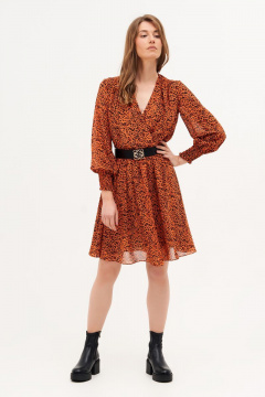 Платье шифоновое полуприлегающего силуэта с сборкой и ремнем Condra 4386 терракотовый - фото 2
