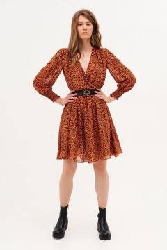 Платье шифоновое полуприлегающего силуэта с сборкой и ремнем Condra 4386 терракотовый - фото 1