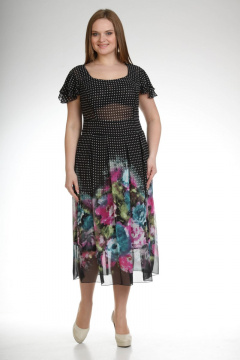 Платье шифон мультиколор и черный на лето длиной 114 см Liona Style 361 черный - фото 1