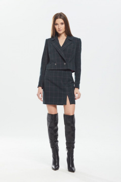 Деловой костюм с двубортным жакетом и юбкой из шерстяной ткани DAVA 128_B зеленый - фото 5