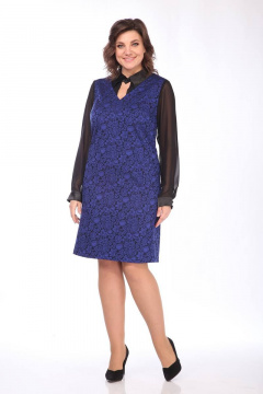 Платье с нагрудными вытачками и рукавами из шифона Lady Style Classic 990 черный_с_васильковым - фото 1