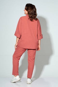 Розовый блузон и брюки с наклонными карманами из текстиля Liona Style 862 лосось - фото 3