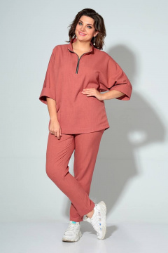 Розовый блузон и брюки с наклонными карманами из текстиля Liona Style 862 лосось - фото 1
