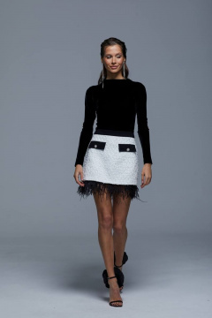 Белая юбка-карандаш из рогожки с декоративными клапанами Vesnaletto 3299 - фото 5