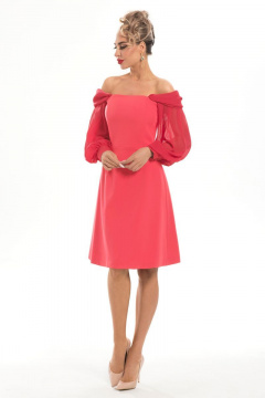 Платье нарядное из текстиля и шифона с рельефами и широкими бретелями Golden Valley 4864 розовый - фото 1