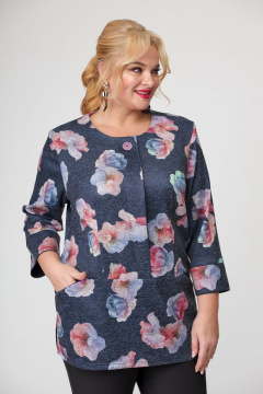Блуза деловая женская с имитацией запаха из трикотажа БАГРЯНИЦА 2040 синий-орхидеи - фото 1
