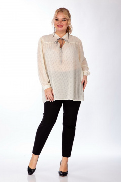 Шифоновая блузка с люрексовой тесьмой и универсальным кроем Michel chic 760 молочный - фото 3