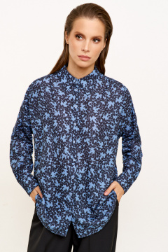 Голубая и черная блузка с длинным рукавом для офиса Панда 130740w черно-синий - фото 1