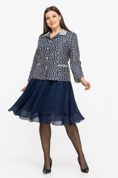 Деловой костюм жакет и юбка с приталенной посадкой Avila 0887 синий - фото 1