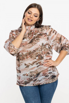 Демисезонная блуза из шифона с воротником-стойкой Avila 0822 терракотовый - фото 5