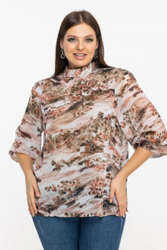 Демисезонная блуза из шифона с воротником-стойкой Avila 0822 терракотовый - фото 3